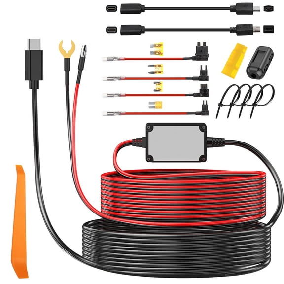 Car Charging Hardwire Set USB C 12V/24V to 5V Converter for Dashboards Cameras Navigation Detectors 137.8inch