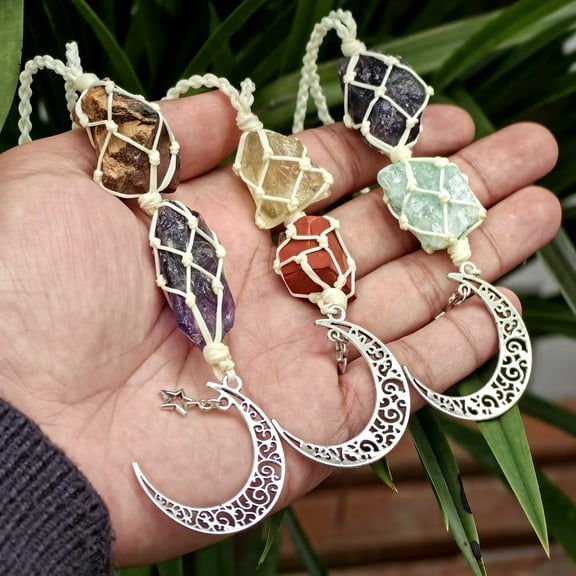 Car Charm Dangling Moon, Healing Crystal Accessories, Rearview Mirror Decorations - Grounding, Confidence, Protection, Love, Energy