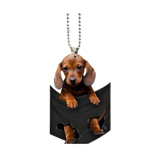Car Charms for Rear View Mirror, Rear View Mirror, Car Mirror Decor Hanging, Car Decorations, Dachshund Puppy, 2D Plane, 2X4 In, Black Fabric, 1 Pc, Bag Charm Chain, Hanging