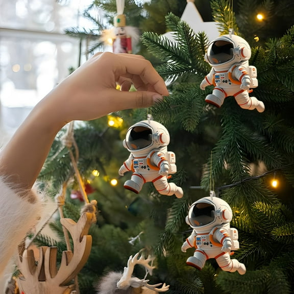 Car Christmas Ornament Mini Hanging Pendant, 6 Pack 3.15 Inch Lightweight Astronaut Shaped Pre-Attached Loop Shatter-Proof Rearview Keychain Christmas Tree Decorations Cute Gift for Fans