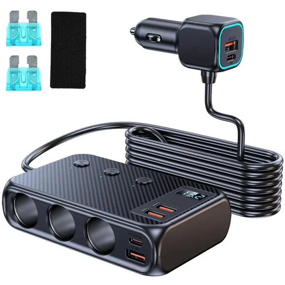 Car Cigarette Lighter Adapter Splitter, 9 in 1 Cigarette Lighter USB Charger 3 Socket USB C Car Charger Adapter with Voltmeter 12V/24V 171W Plug Outlet Fast Charging for Phone Laptop Car