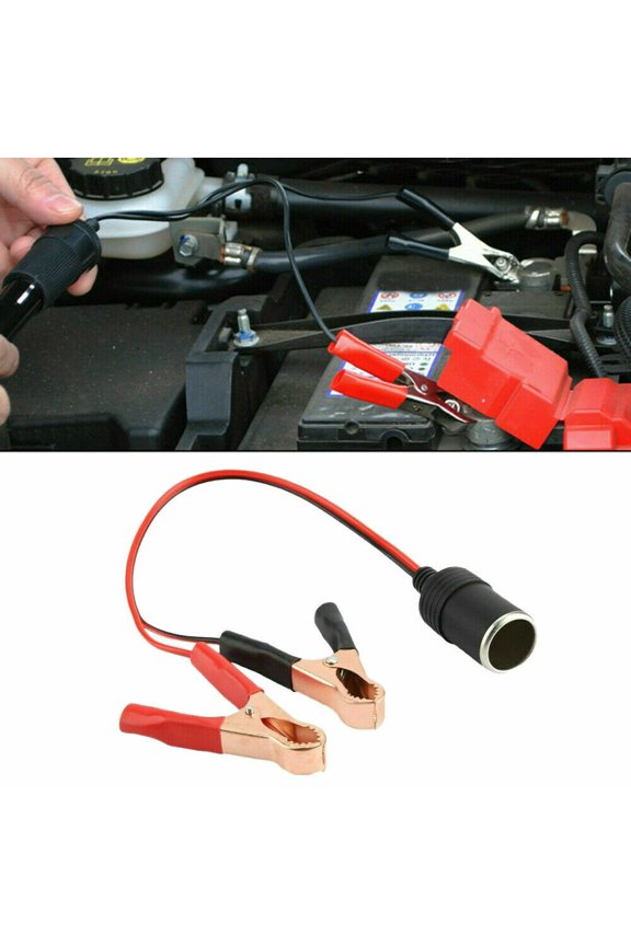Car Cigarette Lighter Female Socket to Battery Alligator Crocodile Clip 12V/24V