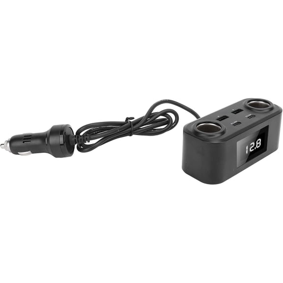 Car Cigarette Lighter Plug Adapter Smart Digital Display Long Power Cable Safety Protection for All Car 12-24V 100W PC Fireproof Material