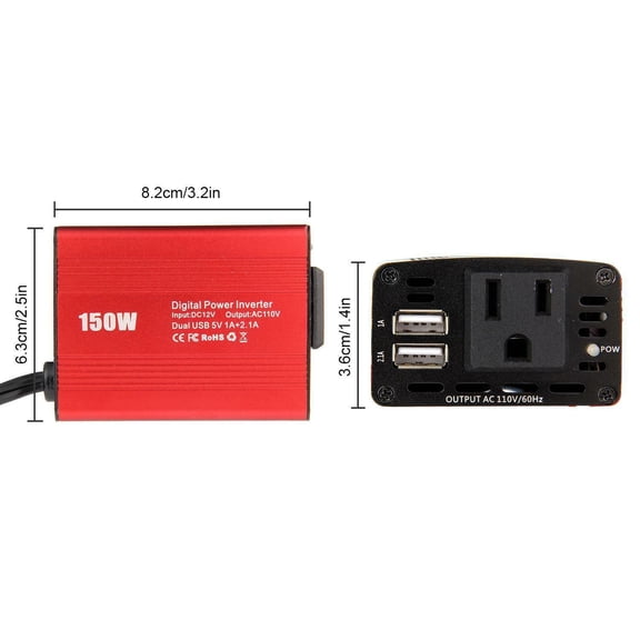Car Cigarette Lighter Power Inverter 150W DC 12V to 110V AC Converter with 3.1A USB Charging Port for Vehicles