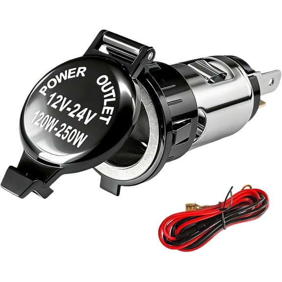 Car Cigarette Lighter Socket, 12V/24V Female Power Outlet Plug with Cover & Wiring Harness, Waterproof Cigarette Lighter Receptacle Replacement for Truck Marine Boat