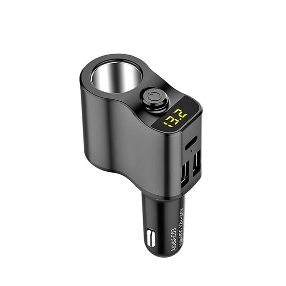 Car Cigarette Lighter Splitter, 1 to 2 Expansion Socket with USB & Type C Fast Charging, LED Voltage Display, Independent Switch Car Charger Adapter