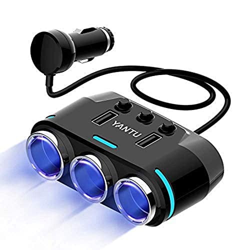 Car Cigarette Lighter Splitter,3 Socket Dual USB Cigarette Lighter Adapter Multi-Functions 120W 3.1A DC 12V/24V for iPhone iPad Samsung GPS Dashcam