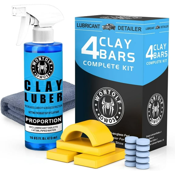 Car Clay Bars Auto Detailing and Clay Luber Synthetic Lubricant Kit, 4 Clay Bars, Clay bar Lubricant Tablets 10 Pack(1pc=16 fl oz), Spray Bottle and Microfiber Towel for Car Detailing Cleaning