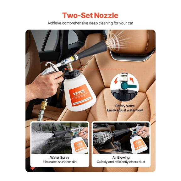 Car Cleaning Gun,6-9.2 Bar High-Pressure Air Blow Gun with 2 Set Nozzles&1L Liquid Bottle,Vortex Cleaning Gun,Quickly Blasts Dirt&Dust from Surface,Suitable for 1/4 NPT Air Compressor