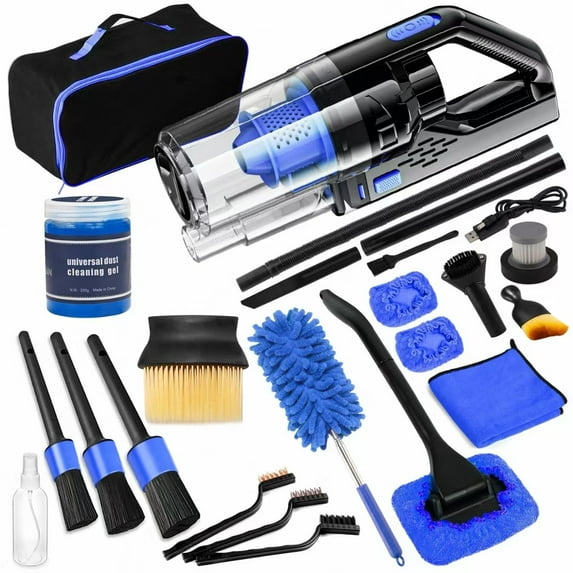 Car Cleaning Kit, Car Interior Detailing Kit with High Power Handheld Vacuum Cordless Rechargeable, Detailing Brush Set, Windshield Cleaner, Complete Auto Accessories for Men, Women Gift