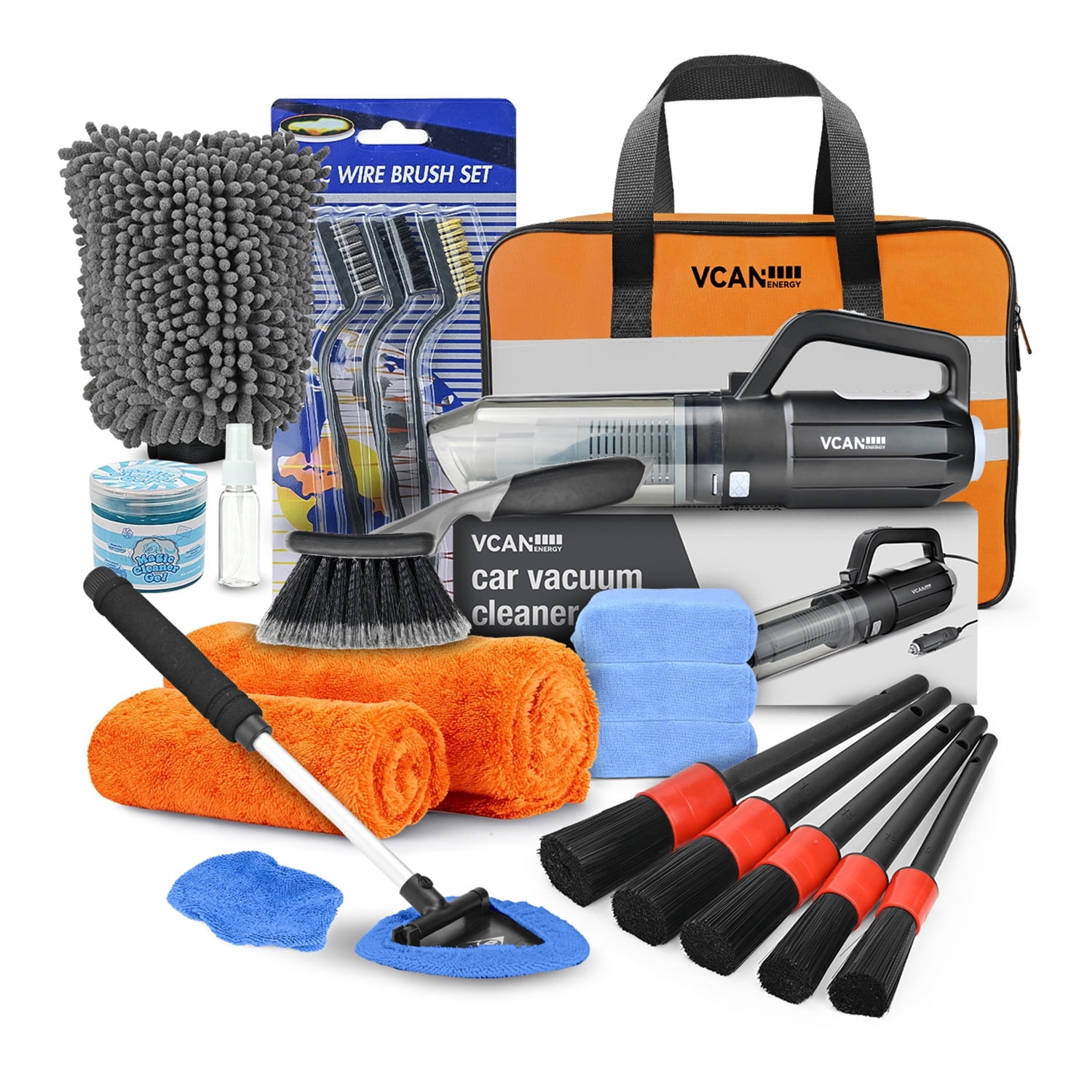 Car Cleaning Kit with 10000pa Car Vacuum Cleaner, Detailing Brushes, Wheel Brush & Windshield Cleaner