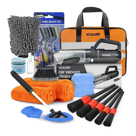 Car Cleaning Kit with 10000pa Car Vacuum Cleaner, Detailing Brushes, Wheel Brush & Windshield Cleaner