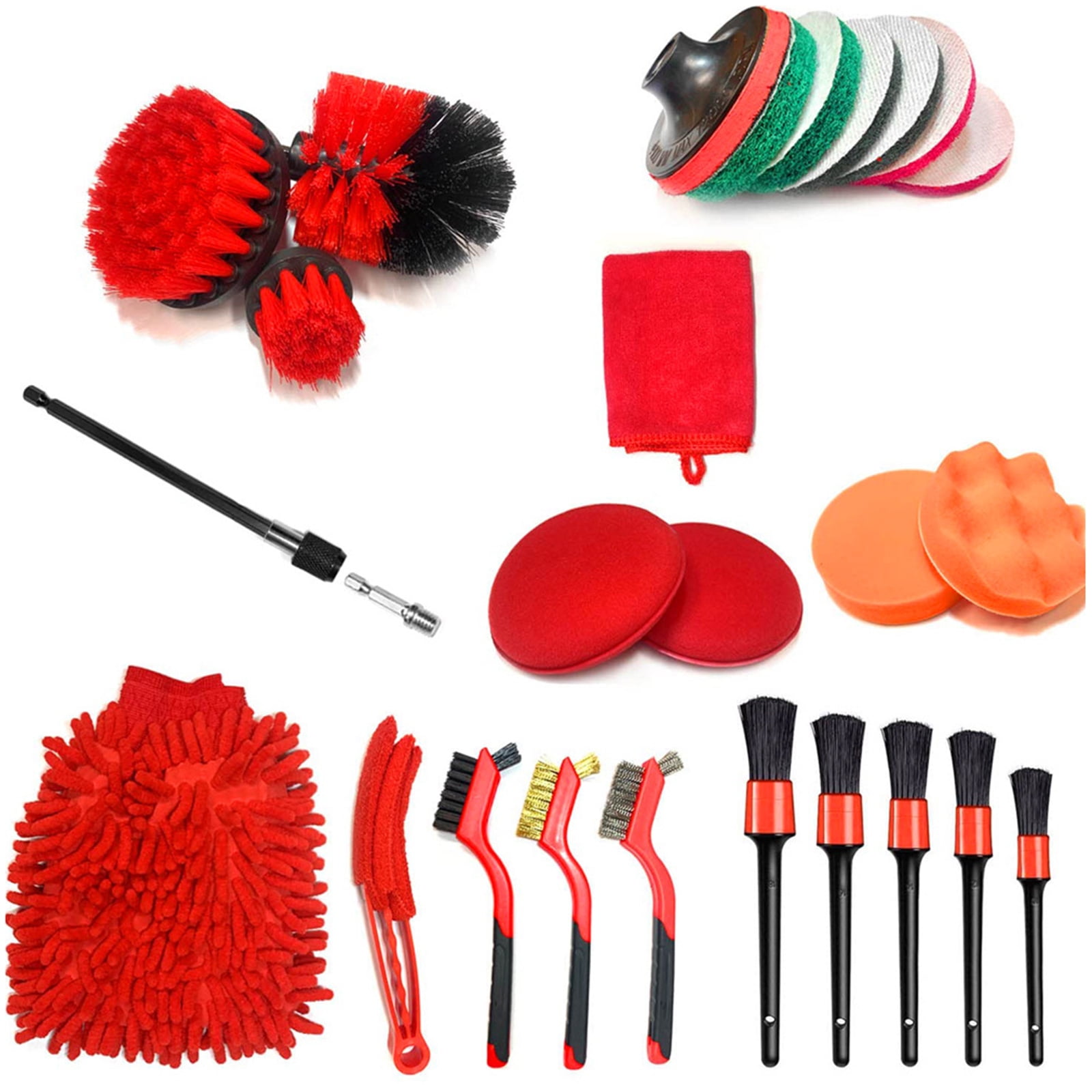 26pcs Cleaning Brush Set Car Dust Dirt Clean Tool Kit Cleaner Electric Drill Part for Air Holes Leather Rims Auto Detail