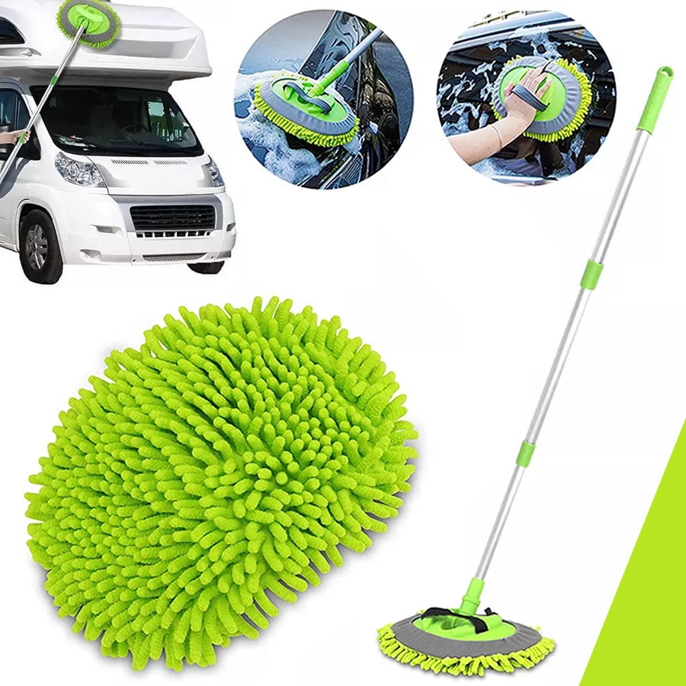 WillingHeart 63 Car Wash Mop Brush Tool Mitt with Long Handle Length More  Suitable for Washing American Cars Truck, SUV, RV, Trailer, 2 in 1 Chenille  Microfiber Duster Not Hurt Paint Scratch Free