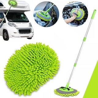 Carcarez Car Wash Brush Kit with 45 inch Aluminum Alloy Long Handle, 3 in 1 Car Cleaning Mop, Chenille Microfiber Mitt Set, Glass Scrubber Vehicle
