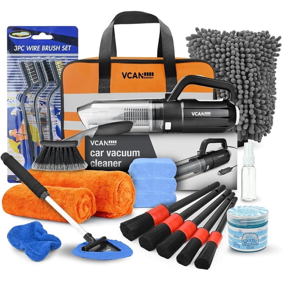 Car Cleaning kit, Car Interior Detailing kit with 10000pa Car Vacuum Cleaner, Detailing Brush Set, Wheel Brush, Windshield Cleaner Tool, Complete Auto Accessories for Men, Women
