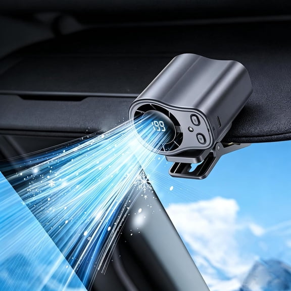 Car Clip on Air Conditioner Fan, 2026 Model with LED Display, 360 Rotation, 199 Speeds & Semi-Cooling, USB Rechargeable for Car, Work, Camping(Black)