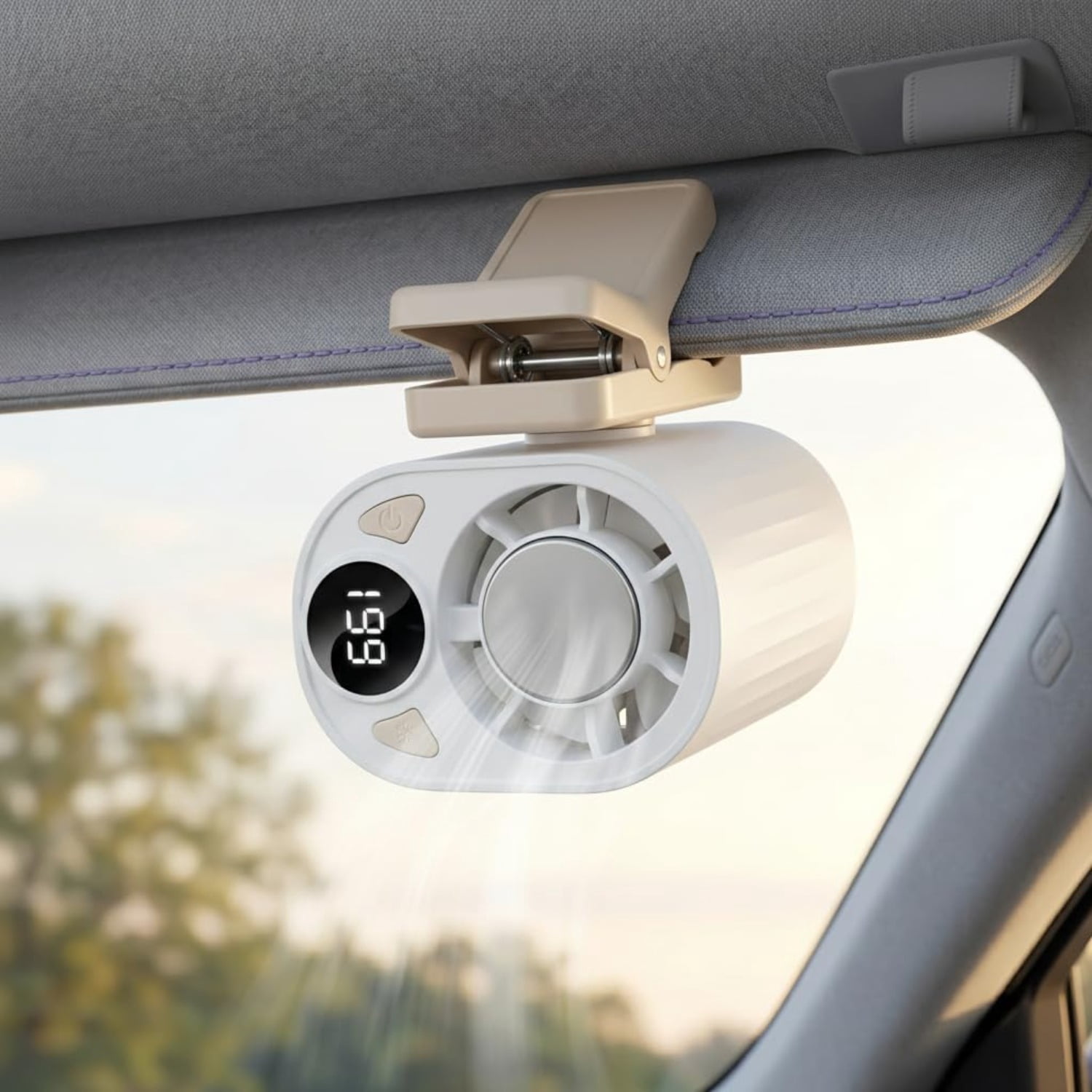 Car Clip on Air Conditioner Fan – 360° Rotation Portable Personal AC with Semiconductor Cooling, USB Rechargeable, for Car Visor, Roof Handle, Bed, Umbrella