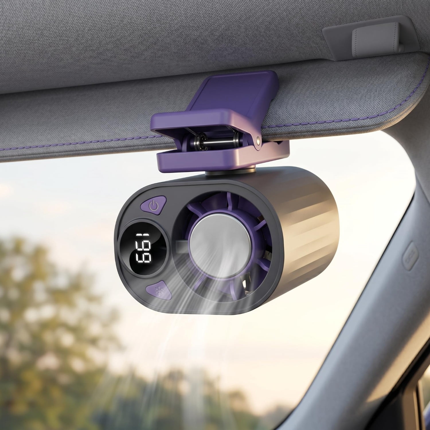 Car Clip on Air Conditioner Fan – 360° Rotation Portable Personal AC with Semiconductor Cooling, USB Rechargeable, for Car Visor, Roof Handle, Bed, Umbrella
