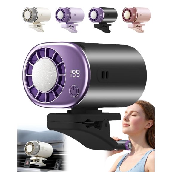 Car Clip On Air Conditioner Fan with LED Display, 199 Speeds Adjustable & 360° Rotation, USB Rechargeable Battery Fan for Road Trips and Summer Driving