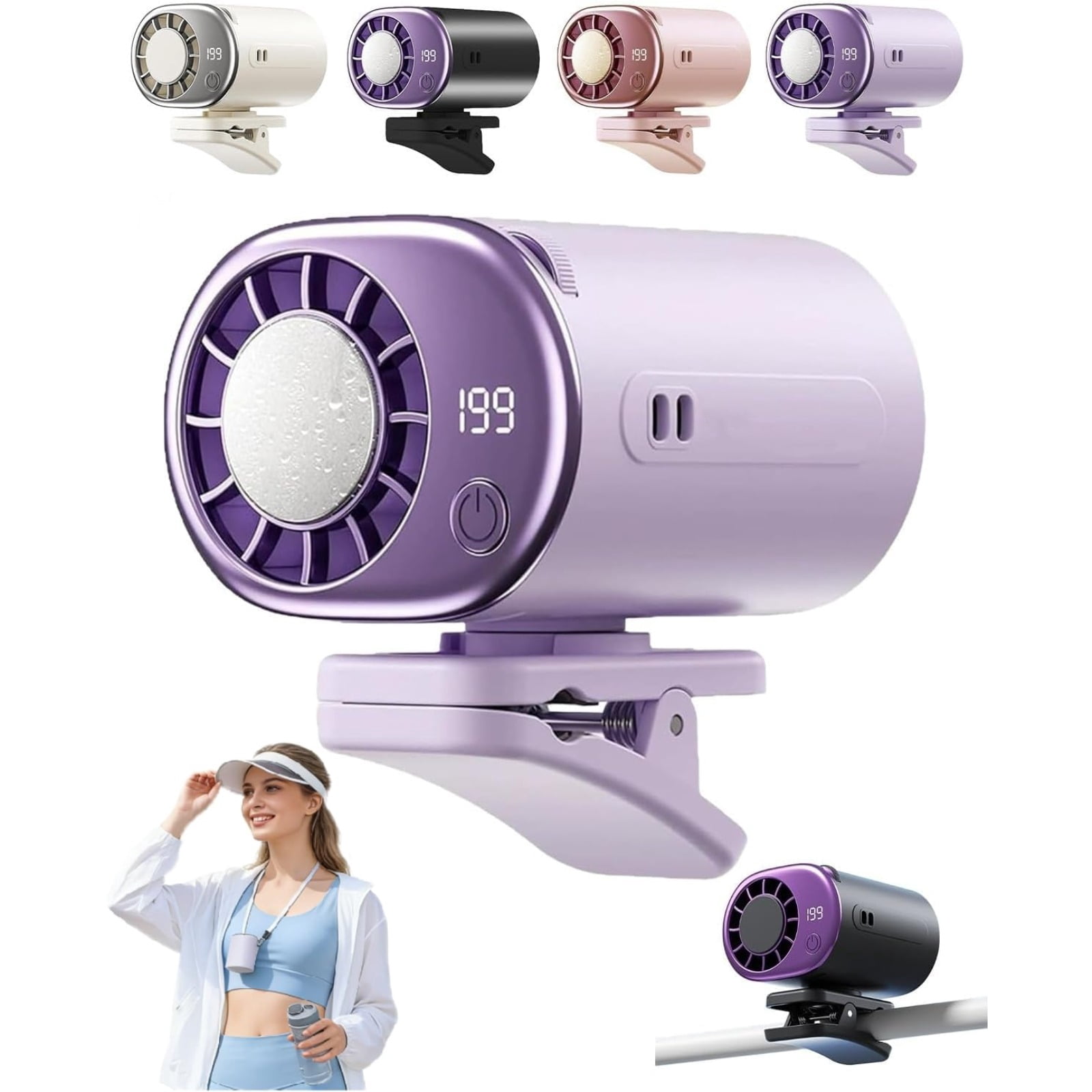 Car Clip on Air Conditioner Fan with LED Display – 360° Rotation, 199 Speeds, Semi-Cooling, USB Rechargeable Portable Mini Cooling System for Auto, SUV, Truck, Tent