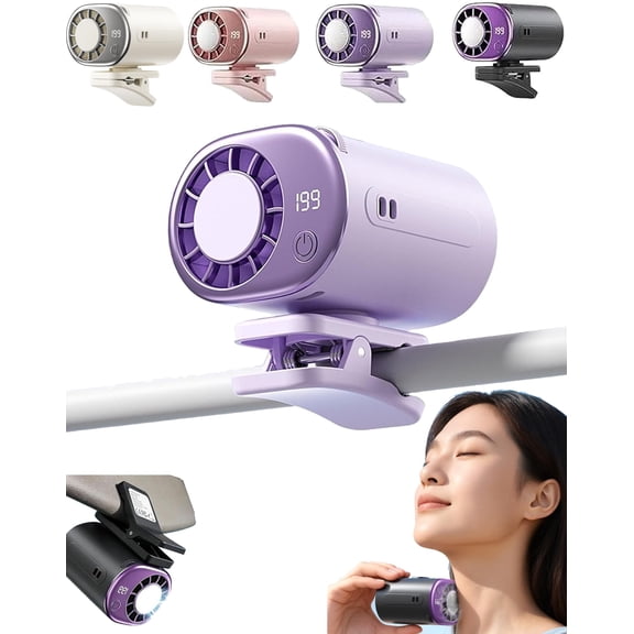Car Clip on Air Conditioner Fan with LED Display, 360° Rotation Adjustable Cooling Fan, 199 Speeds USB Rechargeable, Ideal for Car Visor Driving Camping Travel Outdoor