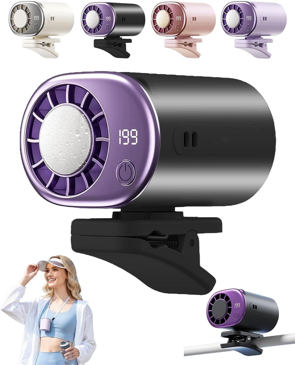 Car Clip On Air Conditioner Fan with LED Display - 360° Rotation, USB Rechargeable, 199 Speeds Adjustable, 16℃ Semi-Cooling Wide Clamp for Any Scenario
