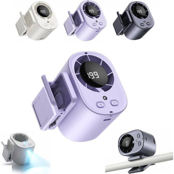 Car Clip on Air Conditioner Fan with LED Display, Portable USB Mini Fan 360° Rotatable, Semiconductor CoolingFan for Car, Outdoor, Office, Personal Hands-Free ClipFan (Purple)