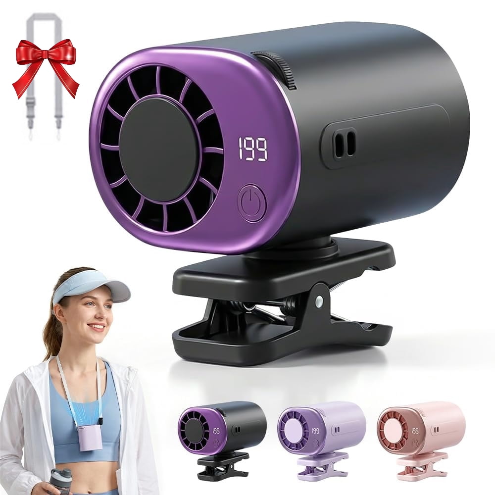 Car Clip on Air Conditioner Fan with LED Display, Upgraded 360° Rotation, 199 Speeds & Semi-Cooling Technology, USB Rechargeable Personal Fan, Hands-Free Clip on Fan for Cars, Work, Camping