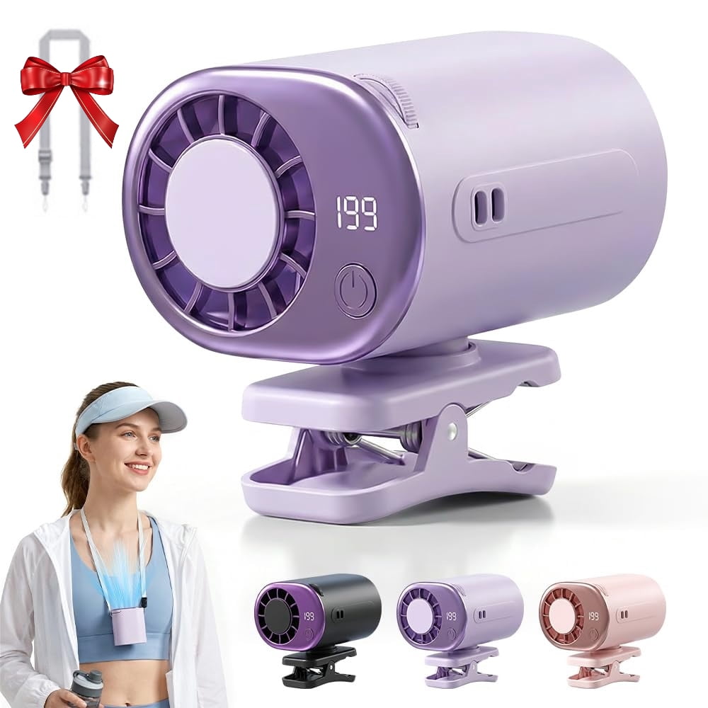 Car Clip on Air Conditioner Fan with LED Display, Upgraded 360° Rotation, 199 Speeds & Semi-Cooling Technology, USB Rechargeable Personal Fan, Hands-Free Clip on Fan for Cars, Work, Camping