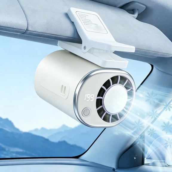 Car Clip on Air Conditioner Fan, Portable Clip on Fans with LED Display - 360° Rotation, 199 Speeds & Semi-Cooling Technology, Rechargeable Clip on Fan for Cars, Umbrella, Camping (White)