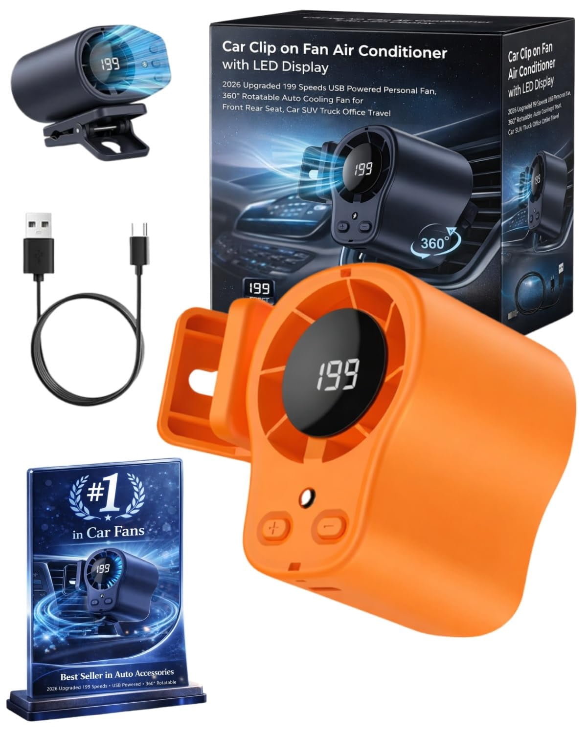 Car Clip on Fan Air Conditioner with LED Display, 2026 Upgraded 199 ...