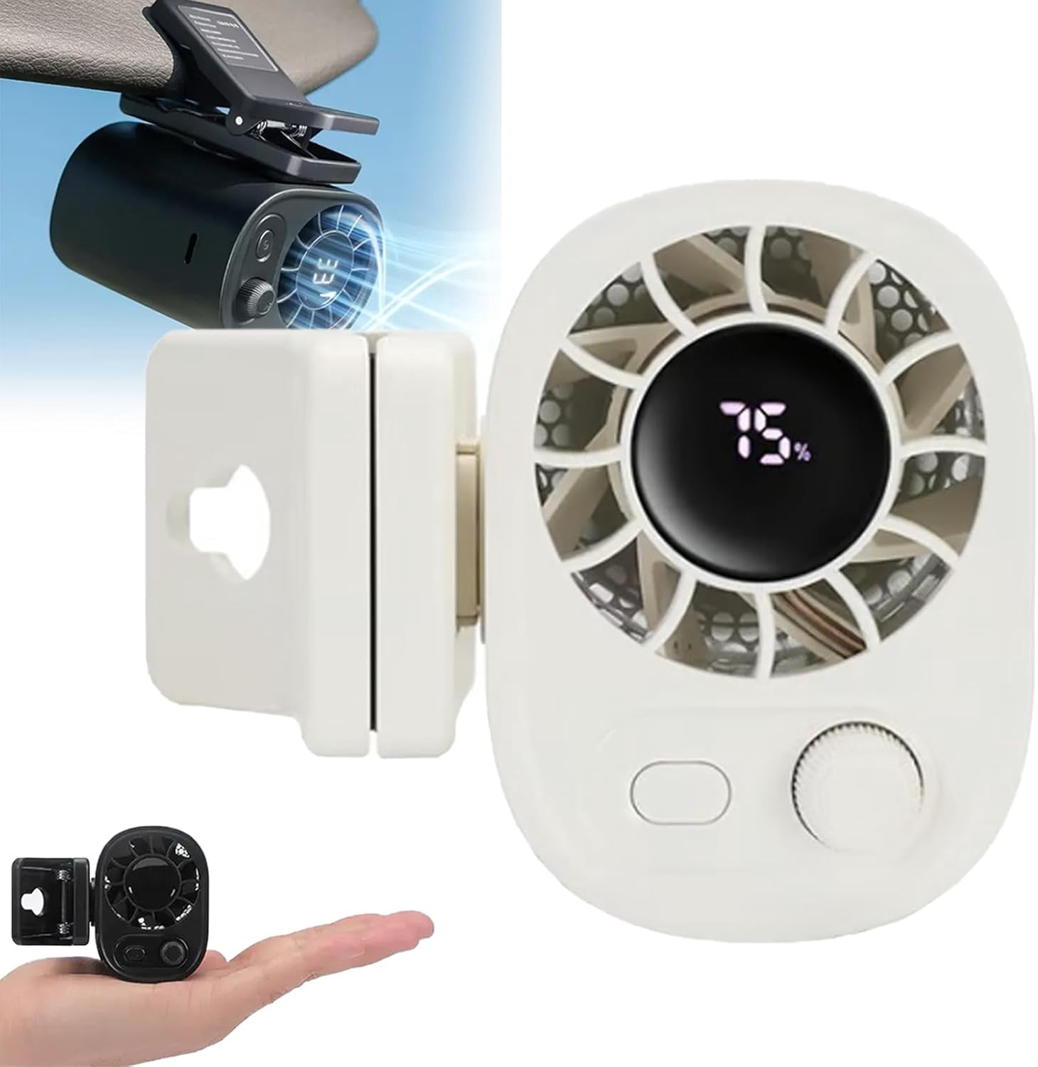 Car Clip on Fan with LED Display, Backseat Fan, USB Rechargeable Powerful Cooling Fans, 360° Rotation, 100 Speeds Adjustable, USB Rechargeable, 2025 New Clip on Fans for Car