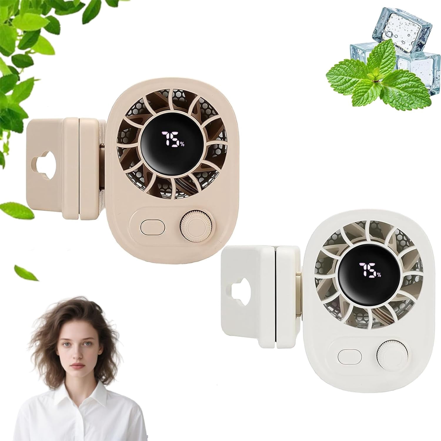 Car Clip on Fan with LED Display, Portable USB Rechargeable Small Electric Fan with 1800mah Battery, 360° Rotation Car-Mounted Umbrella Clip Personal Cooling Fans, For Cars, Camping