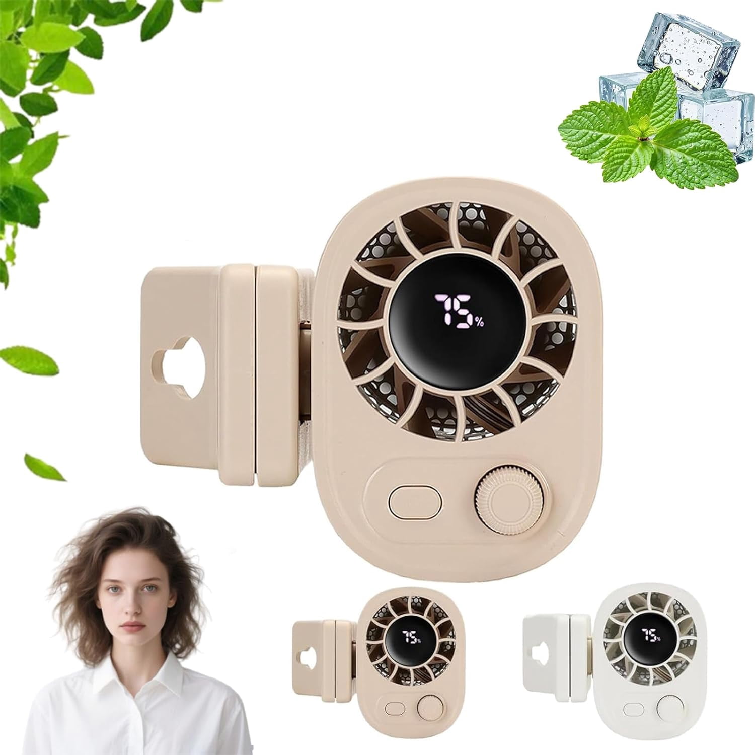 Car Clip on Fan with LED Display, Portable USB Rechargeable Small Electric Fan with 1800mah Battery, 360° Rotation Car-Mounted Umbrella Clip Personal Cooling Fans, For Cars, Camping
