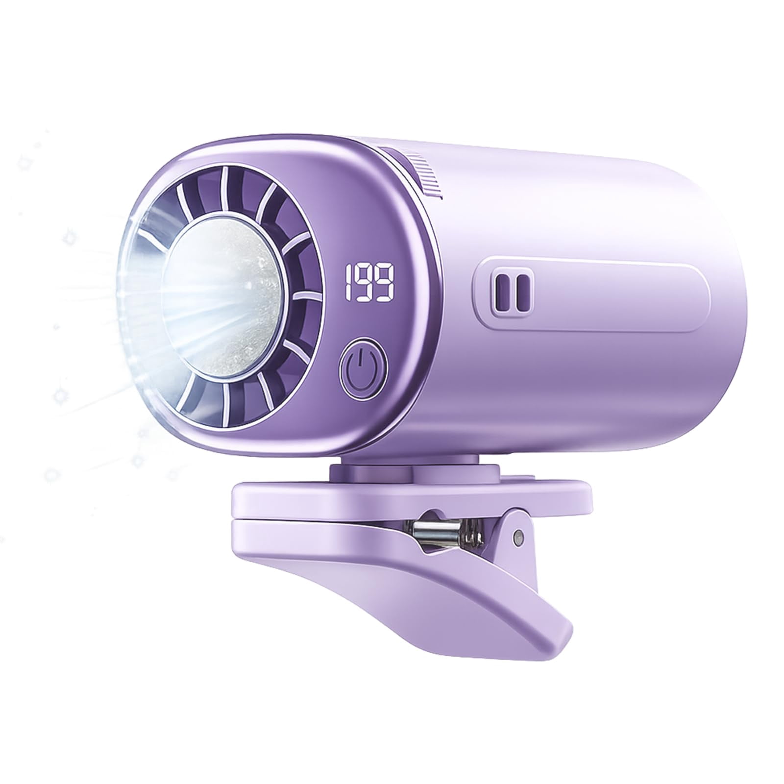 Car Clip-On Air Conditioner Fan with LED Digital Display, 360° Rotatable, 199 Adjustable Wind Speeds, USB Rechargeable Personal Cooling Fan for Car Visor, Backseat, RV, Truck & Office Desk