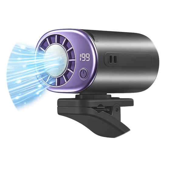 Car Clip-On Air Conditioner Fan with LED Digital Display, 360° Rotatable, 199 Adjustable Wind Speeds, USB Rechargeable Personal Cooling Fan for Car Visor, Backseat, RV, Truck & Office Desk