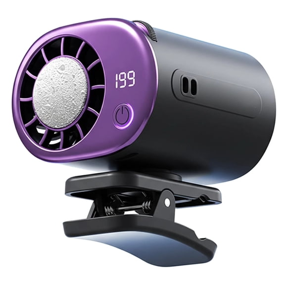 Car Clip-On Air Conditioner Fan with LED Display, USB Rechargeable, 2000mAh Battery, 199 Speeds, 360° Rotation, Detachable Clamp, Personal Cooling