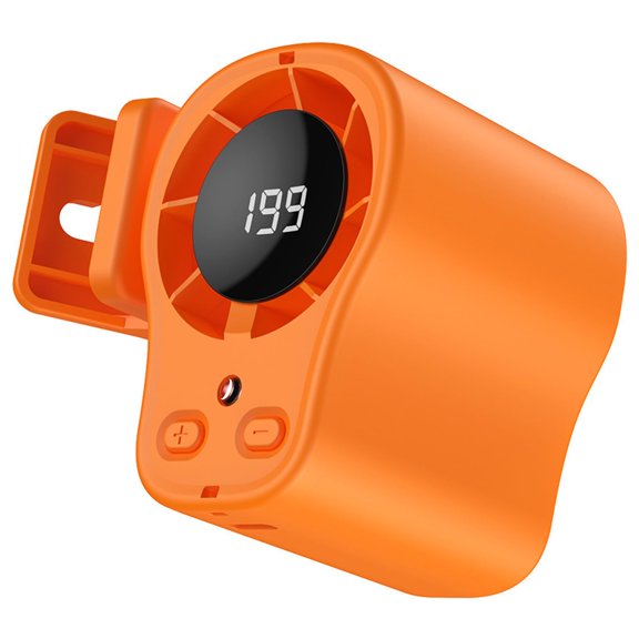Car Clip-On Air-Cooling Fan – Features 360° rotation, 199 speed settings, and semiconductor cooling technology; a portable, USB-rechargeable, hands-free clip-on fan suitable for use in cars, offices