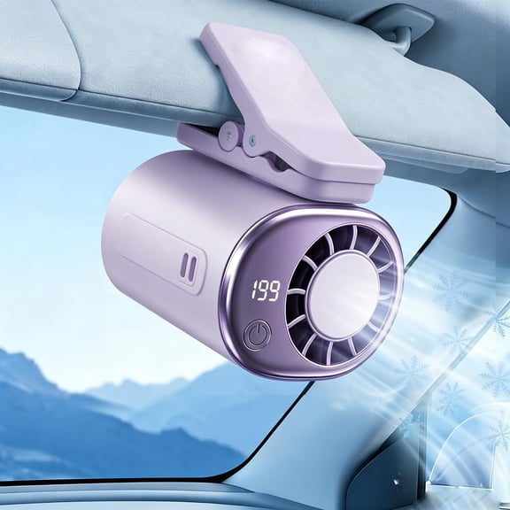Car Clip-On Fan with LED Display – 360-Degree Rotating, USB Rechargeable for Car, Work, Camping