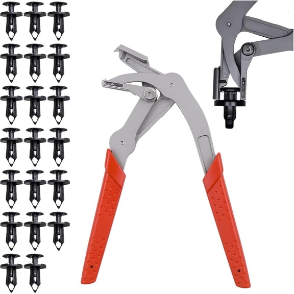 Car Clip Pliers & Trim Removal Tool, Spring-Loaded Fastener Rivet Remover for Auto Door Panels, Interior & Exterior Trim, Mechanic, Damage-Free Disassembly (Car Clip Pliers  20 PCS 8mm Rivets)