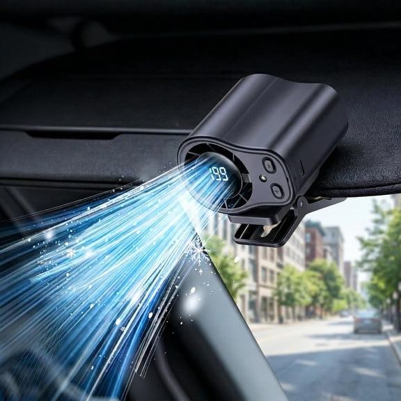 Car Clip on Air Conditioner Fan, 199-Speed Portable Auto Cooler with LED Display, 360° Rotation USB Vent Clamp & Rapid Semi-Cooling Tech