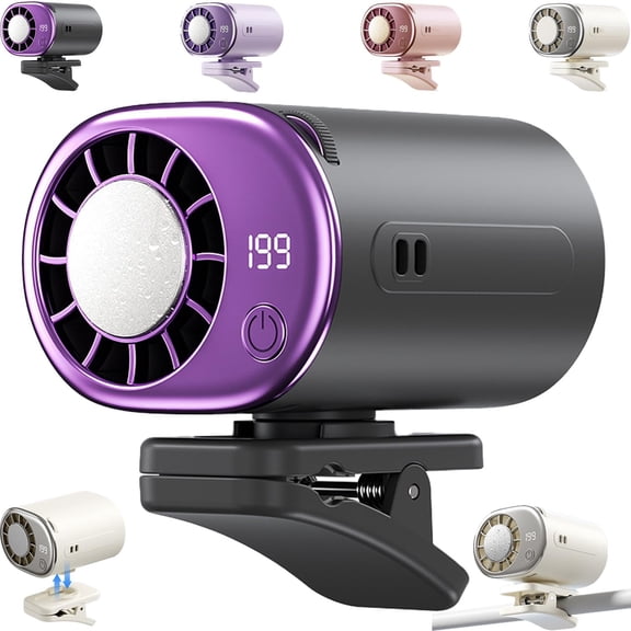 Car Clip on Air Conditioner Fan, 199-Speed Semiconductor Cooler with LED Display, USB Rechargeable 360° Rotatable Auto Blower for Vehicle & RV