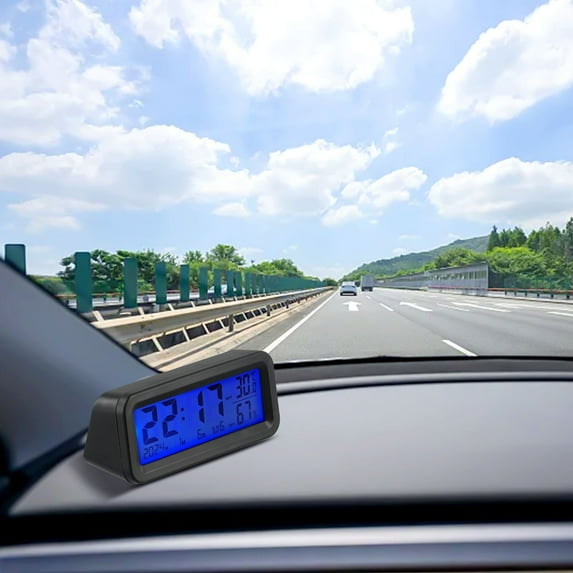 Car Clock Solar Power Temperature Humidity Gauge Backlight Dashboard Clock