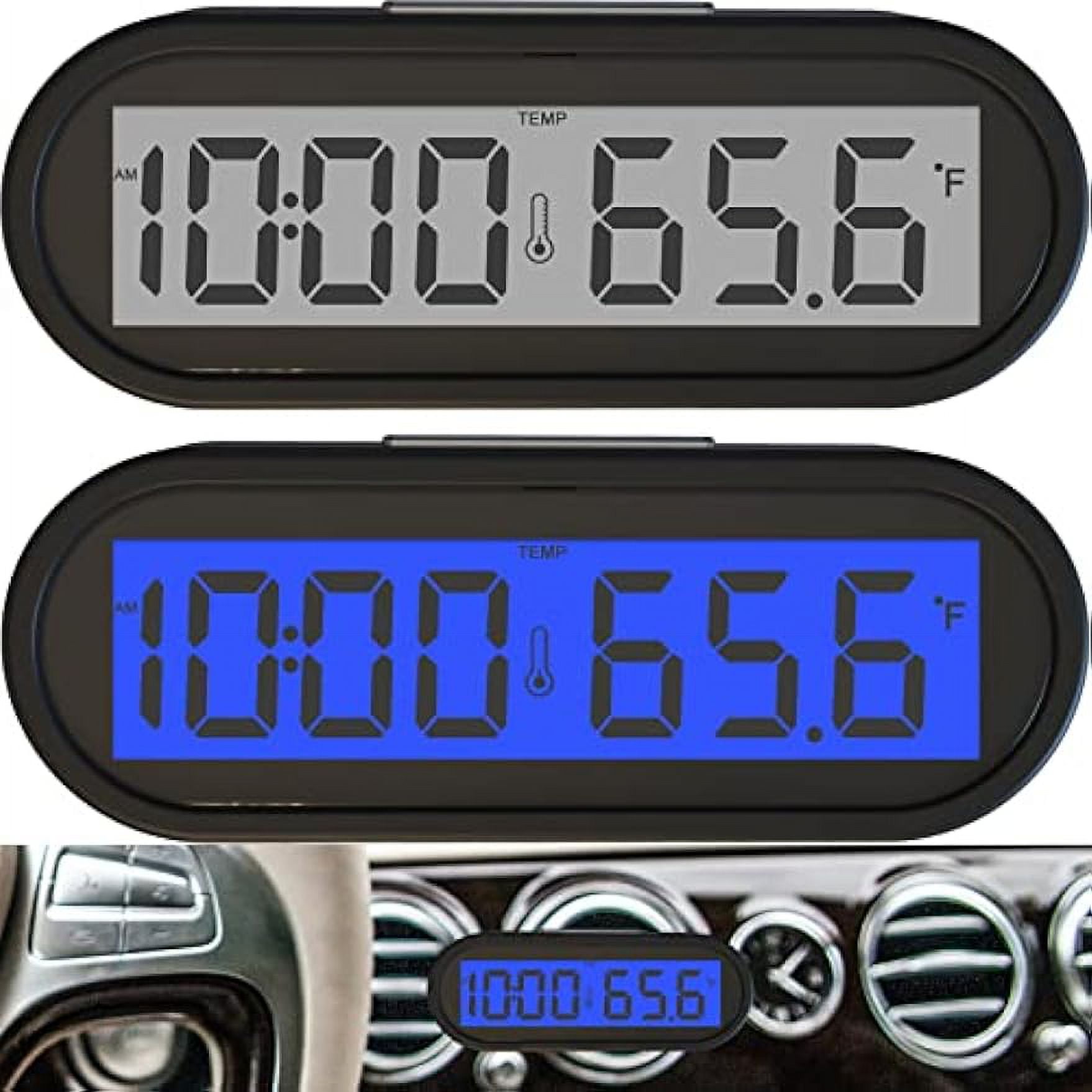 Car Clock and Temperature with Fahrenheit Blue Backlight, Small