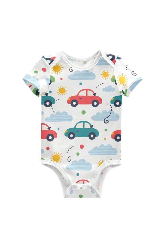 Car Cloud Pattern Baby Bodysuits 100% Cotton Short Sleeve for 0-24 Months Baby Golf Outfit 9Months