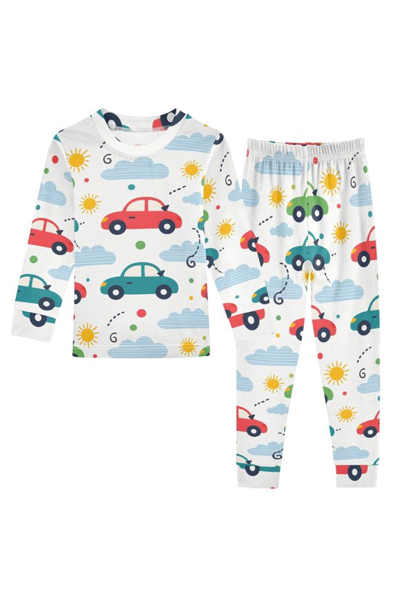 Car Cloud Pattern Cotton Pajamas 2 Piece Set Sleepwear Soft and Comfortable Homewear Nightwear