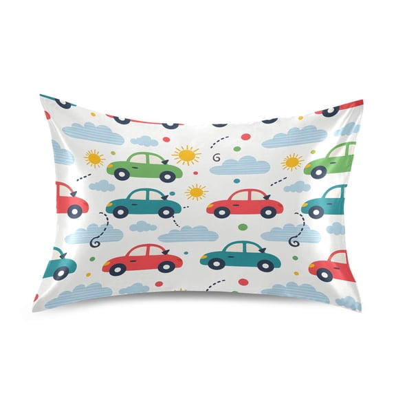 Car Cloud Pattern Pillowcase Standard Size 20''x26'' Satin Double-Sided Print Soft Wrinkle Resistant