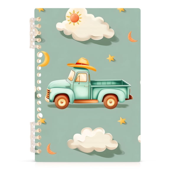 Car Cloud and Moon Spiral Journal Notebook College Ruled Notebook 8.3" x 5.7" A5 Lined Thick Paper Page