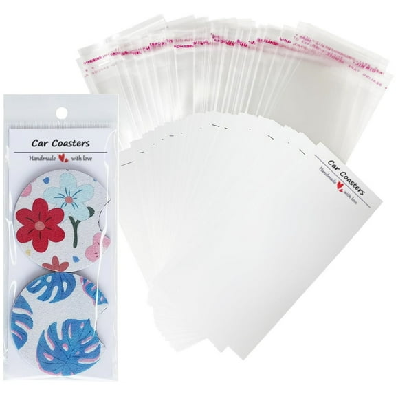 Car Coaster Packaging 100 Set,Card Coaster Ornaments,Car Coasters Cards with Bags,Sublimation Car Coasters Cards for Selling,Coasters Display Cards,Easy to Use,White